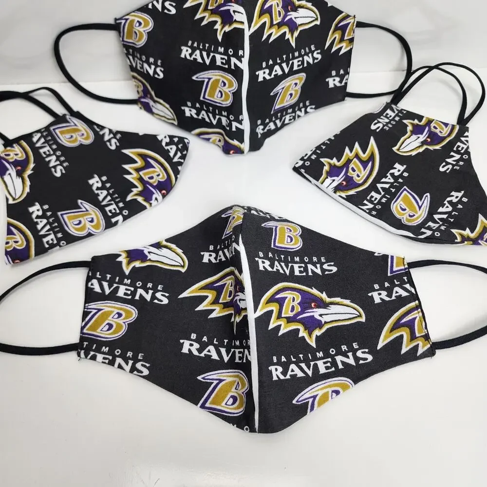 NFL Baltimore Ravens Logo Face Mask Black, Gold, Purple & White Large Size 4 Pk